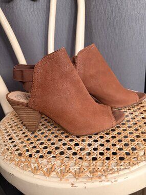 Casual Tan Vince Camuto Edora Peep Toe Ankle Bootie Cone Heel